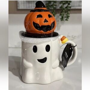 Halloween Ghost Mug With Pumpkin Lid Topper